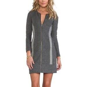 Theory Gray Cheyenne Wool Blend Zipper Front Long Sleeve Dress